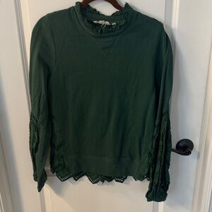 Elegant Green Lace-Trim Sweatshirt